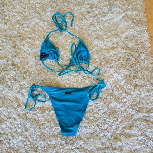 TRIANGL Womens Teal Velvet Bikini Set Size Small - Picture 5 of 6